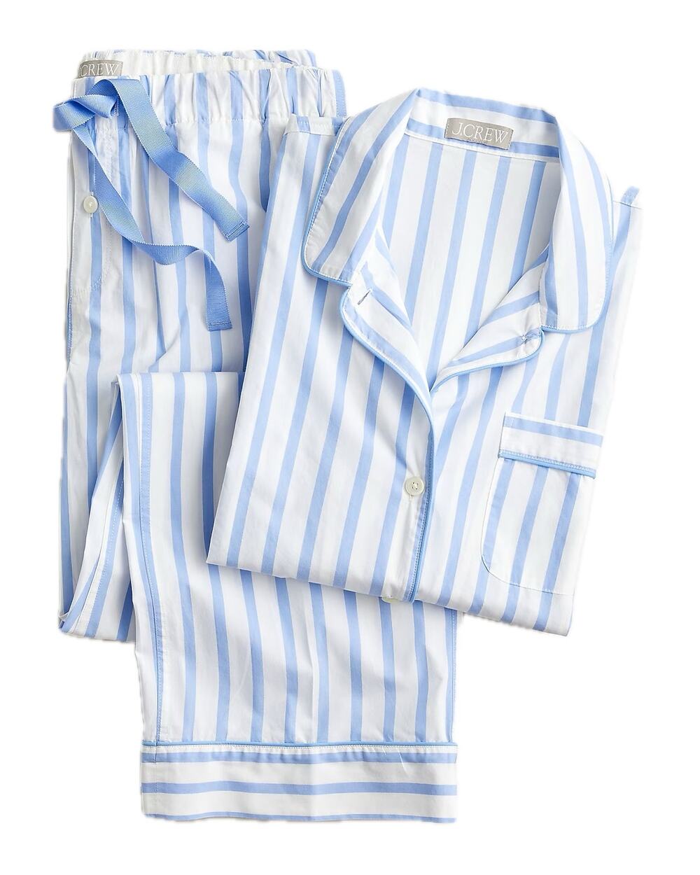 J. Crew Long Sleeve Cotton Poplin Pajama Set in Blue and White Barbie Stripe